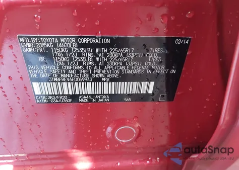 2014 Toyota Rav4 Le z USA, uszkodzony, nr VIN JTMBFREV6ED059943